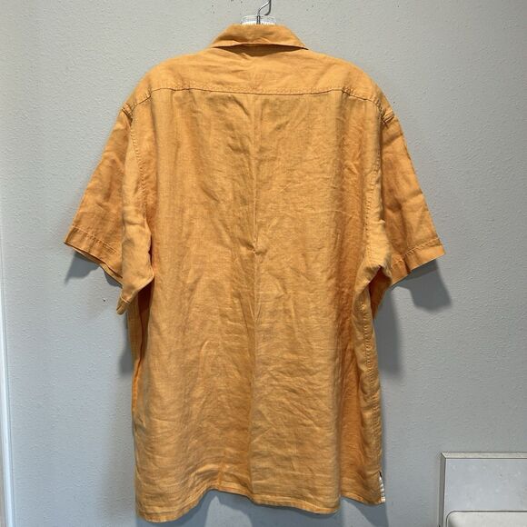 Pronto Uomo Mens Button Down Shirt XXL 100% Linen Orange Breathable Beach Cruise - Picture 4 of 7
